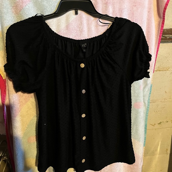 W5 Black Swiss Dot On/Off Shoulder Top Women’s Large - Picture 5 of 6